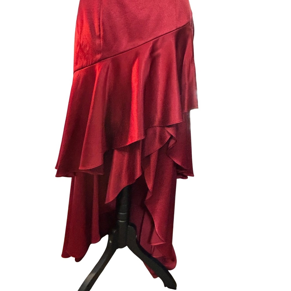 Alice + Olivia Ruby Red Satin Strapless High-Low Ruffle Gown Dress Size‎ 4 - Picture 15 of 16